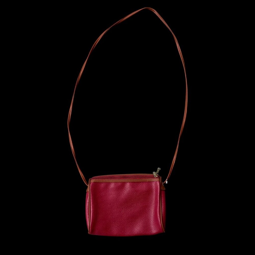 Vintage Red Purse Pacific Connections Shoulder Bag Crossbody 1990s Brown Trim - Picture 3 of 8